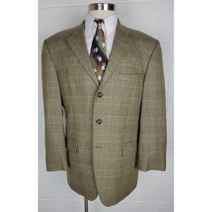 Arnold Brant Plaid Brown Gray Wool Cashmere Sport Coat Loro Piana 3‎ Button 42